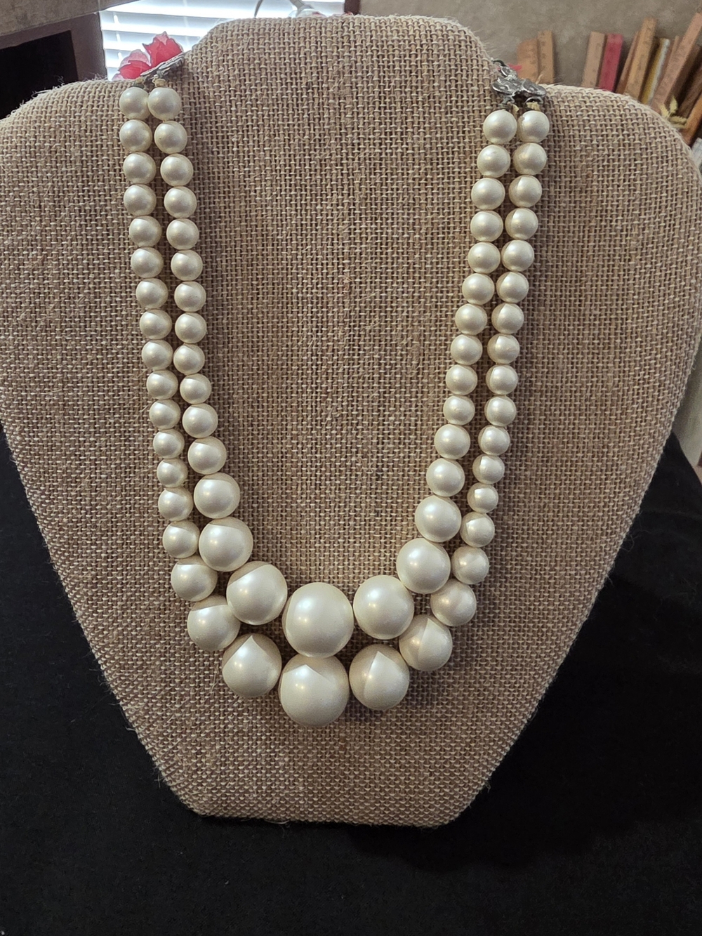 Vintage Faux Pearl Double Strand Necklace - White